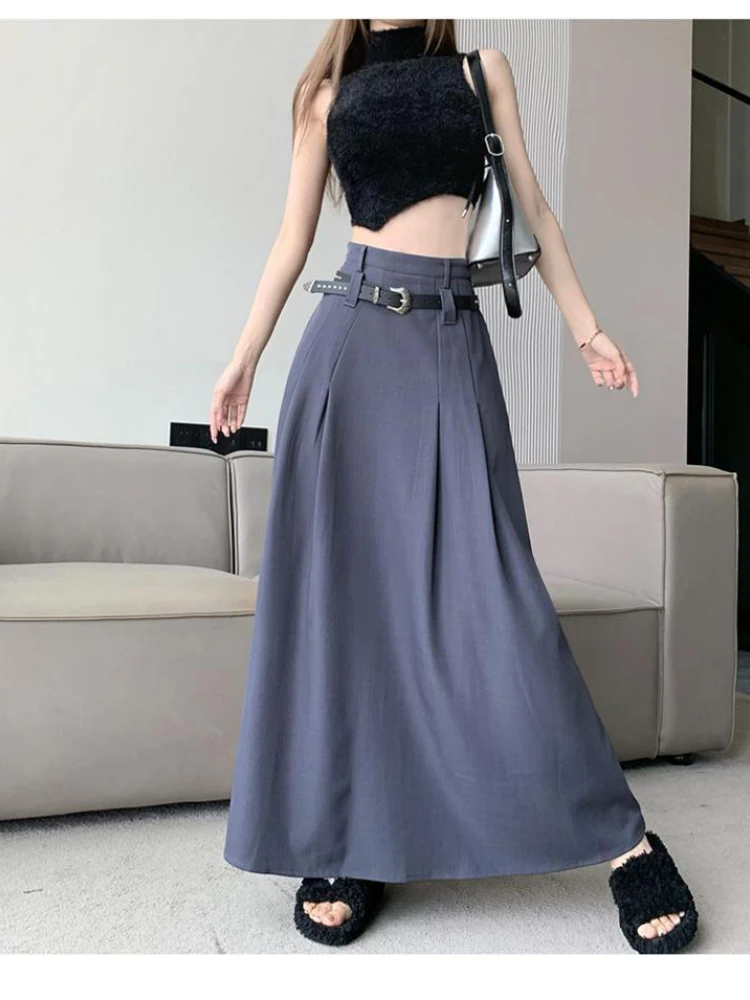 

Black Temperament Skirt Women's Clothes 2025 Faldas Mujer De Moda High Waist Slim Fit Jupe Summer Saia Loose Long Pleated Skirts