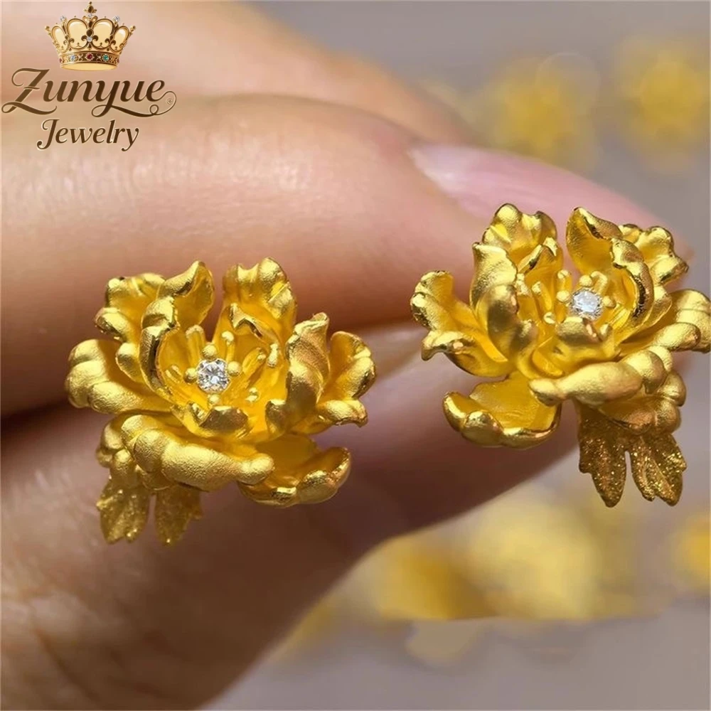 

Sand Gold Hollowed-Out Peony Flower Earrings Luxury Quality Jewelry Luxury Quality Jewelry Fashion Jewelry Exquisite Charms Gift