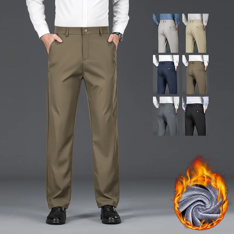 الشتاء الدافئة الصوف رشاقته دعوى السراويل رجال الأعمال فضفاضة مستقيم العمل يتدفقون أفخم طويل السراويل الرسمية الذكور حجم كبير 28-40 #4