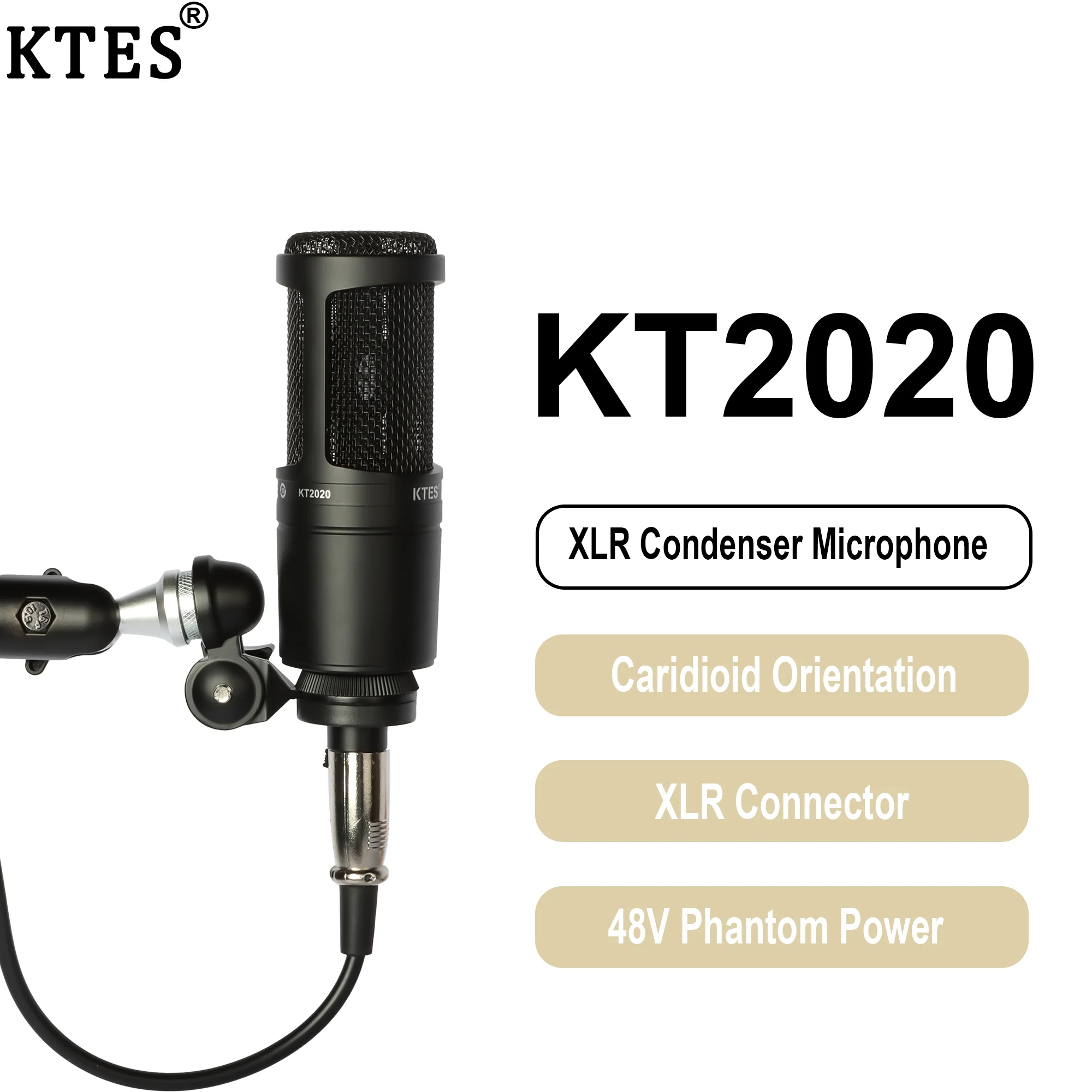 

Конденсаторный микрофон KT2020 XLR, кардиоидный, для студийной записи вокала, подкастов, стриминга, озвучивания, домашней студии