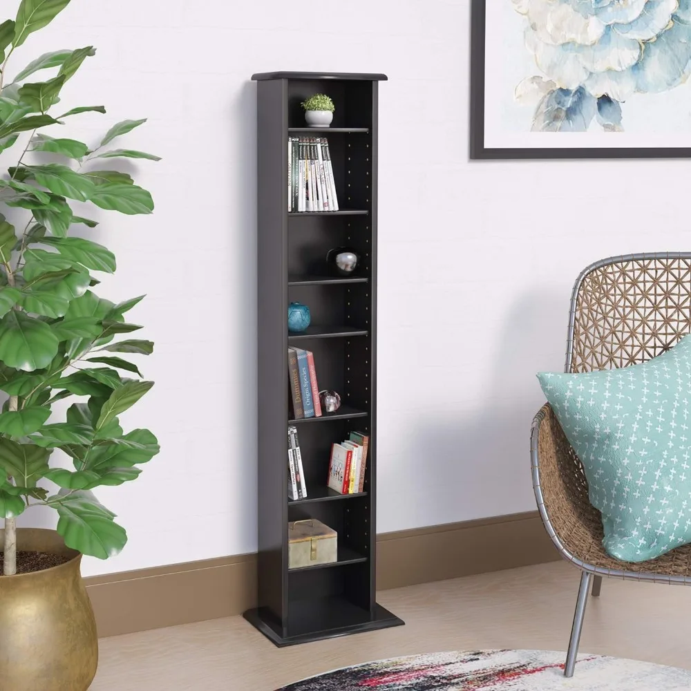 Black Slim Multimedia Storage Tower，Easy to assemble, versatile, and space saving，8.75"D x 13"W x 51"H