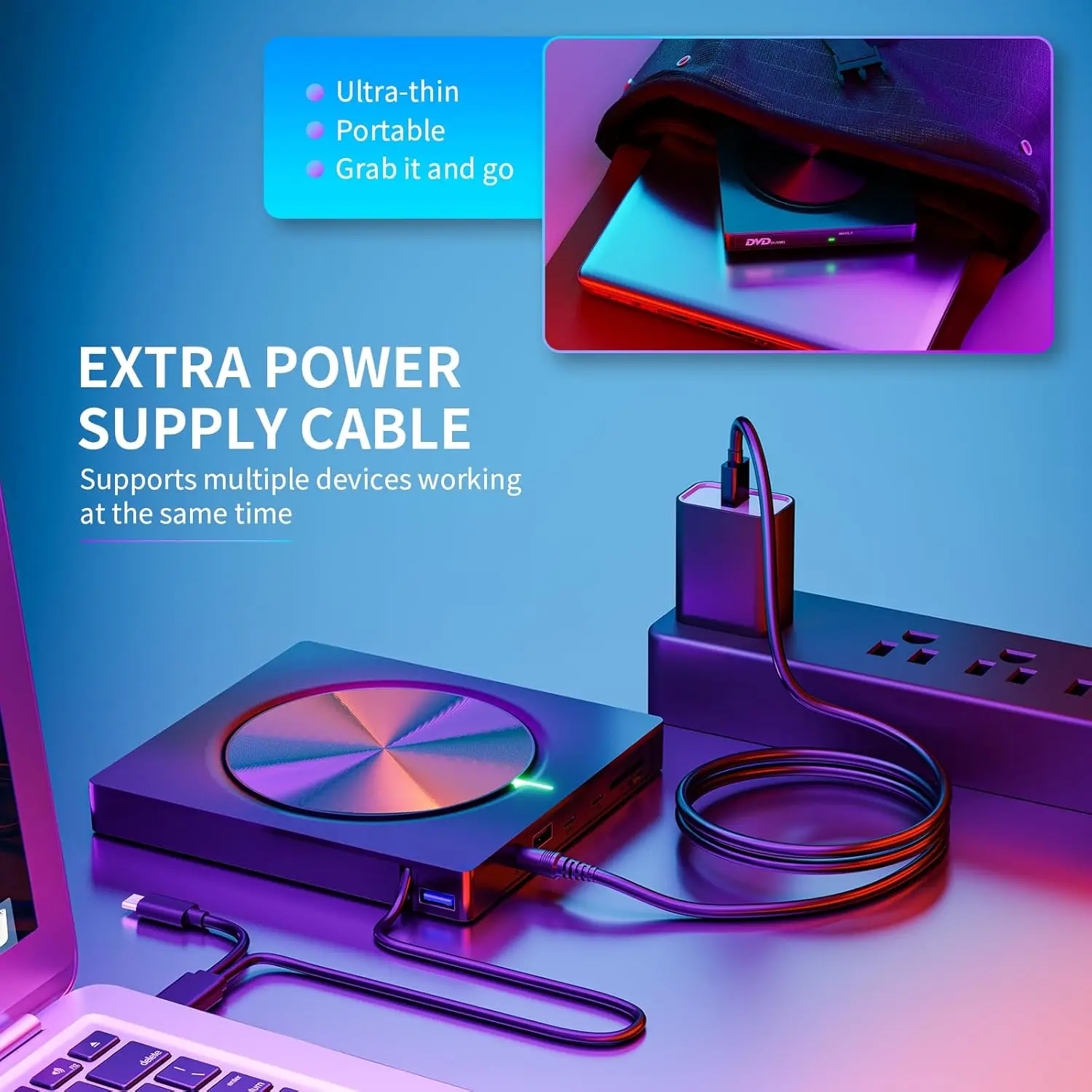 7-IN-1 外部 DVD ドライブプレーヤー USB 3.0 CD ROM バーナー SD/TF カードリーダー CD DVD +/-RW 光学ディスクドライブライター ラップトップ PC 用