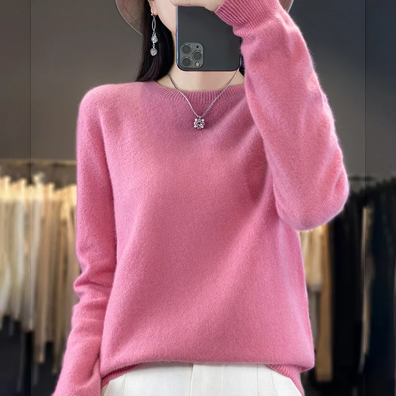 Autumn Winter 100% Pure Wool Soft Sweater Women First Line Seamless O-neck Pullover Basis Casual Cashmere Warm Knitting Top