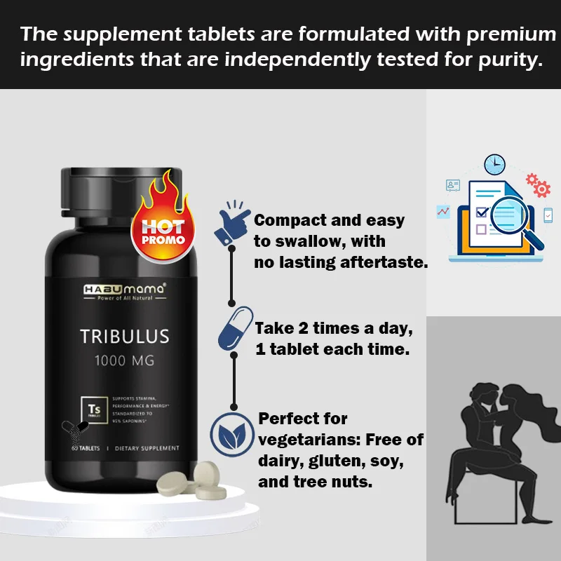 Extra Potency & High Purity - Tribulus 1000MG Supplement Tablets for Men，Boosts Energy, Mood and Performance