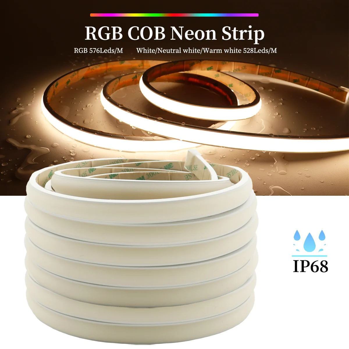 

576/528/840pixels/LEDS/M COB Neon LED light RGB Warm white,Nature white,Cool white Dimmable LED Strip Lamp home decor IP68 DC24V