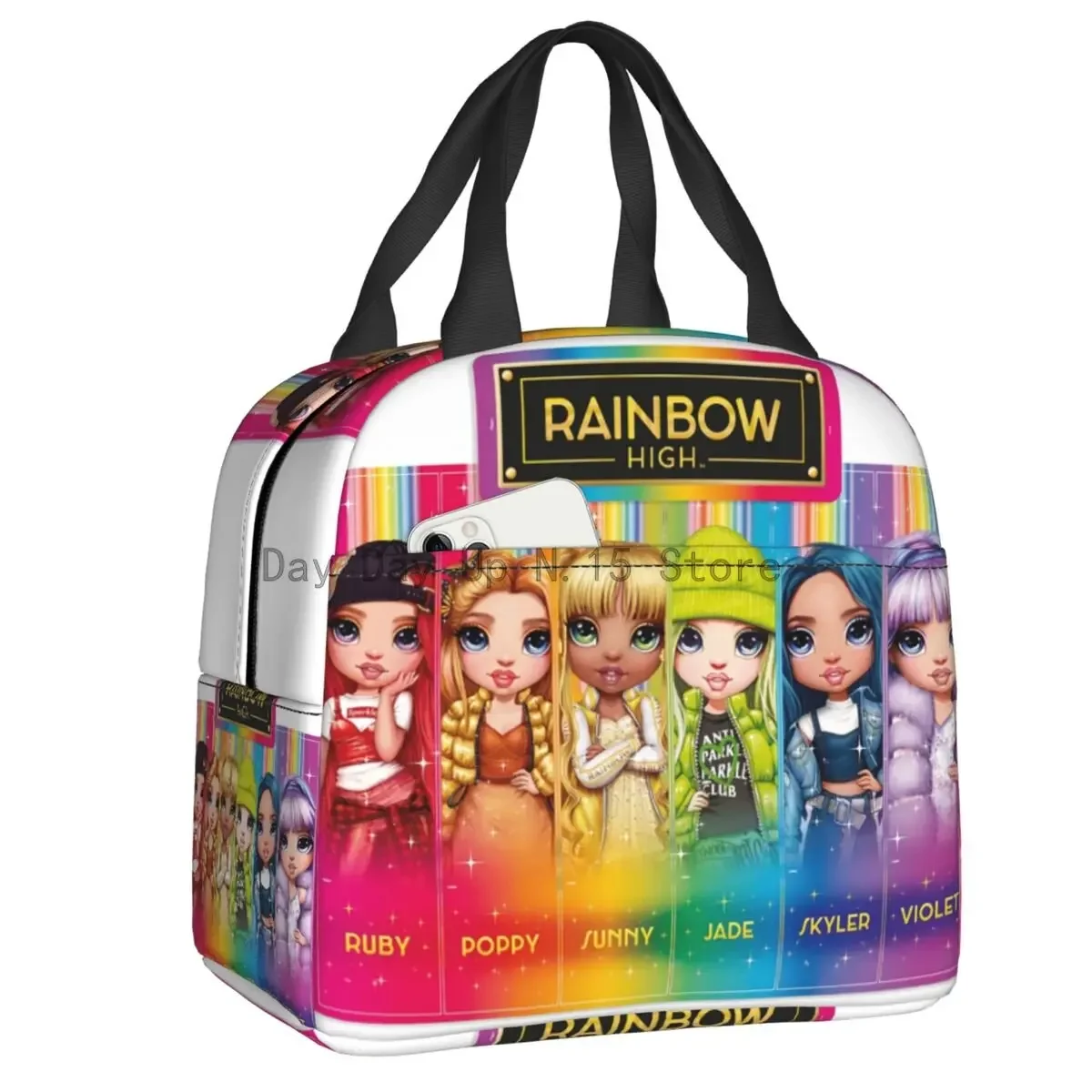 Rainbow High Insulated Lunch Bag for Outdoor Picnic Cartoon Anime Tv Portable Thermal Cooler Lunch Box Women Kids