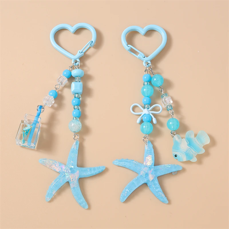 Niedliche handgefertigte Perlen-Schlüsselanhänger, Sommer-Strand-Sternfisch-Muschel-Anhänger, Schlüsselringe für Damen und Herren, Autoschlüssel, Handtaschen-Schlüsselanhänger, DIY-Geschenke – Detail 27