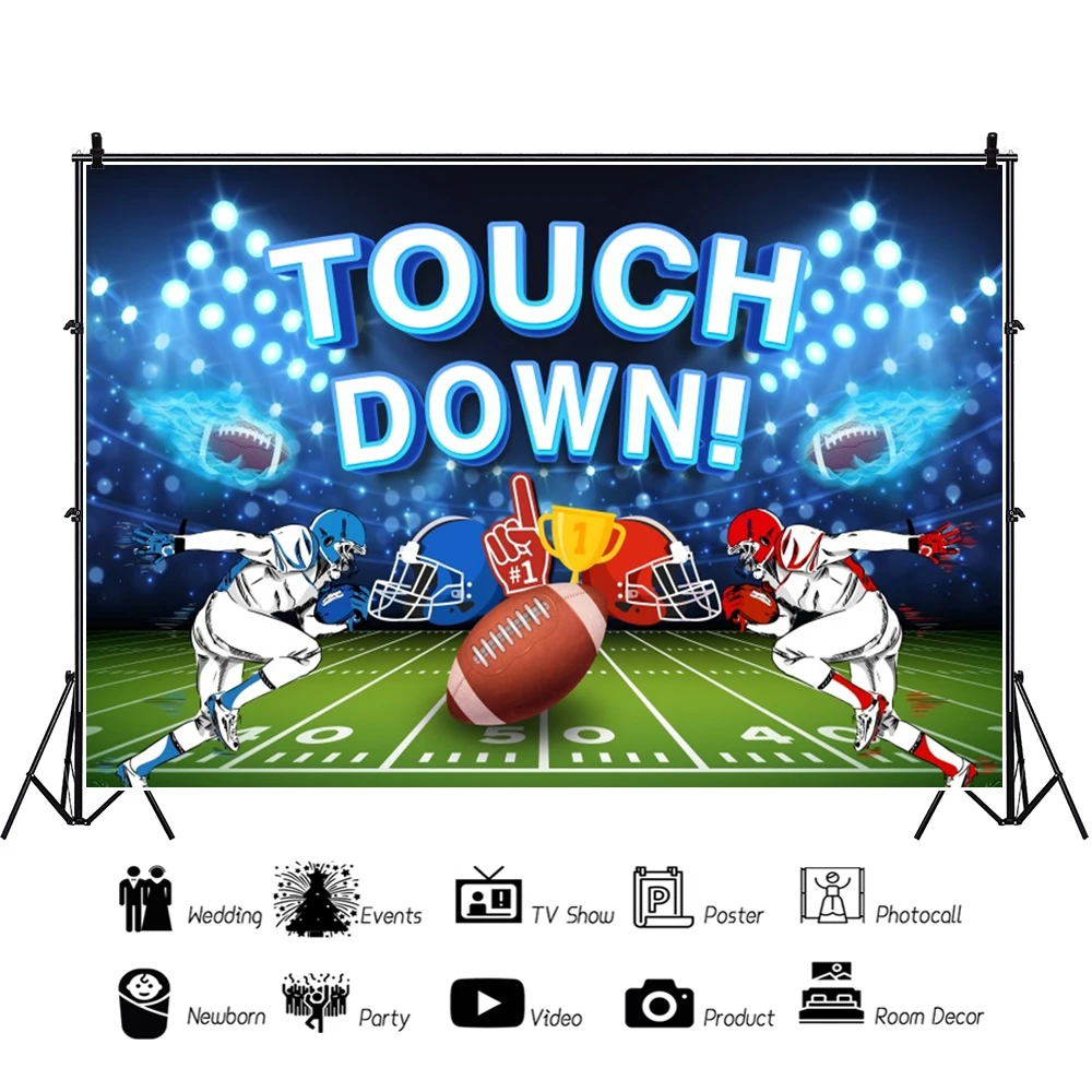 Laeacco American Football Field Backdrop Touchdown Sports Party Rugby Auditorium Light Kid Child Birthday Photography Background