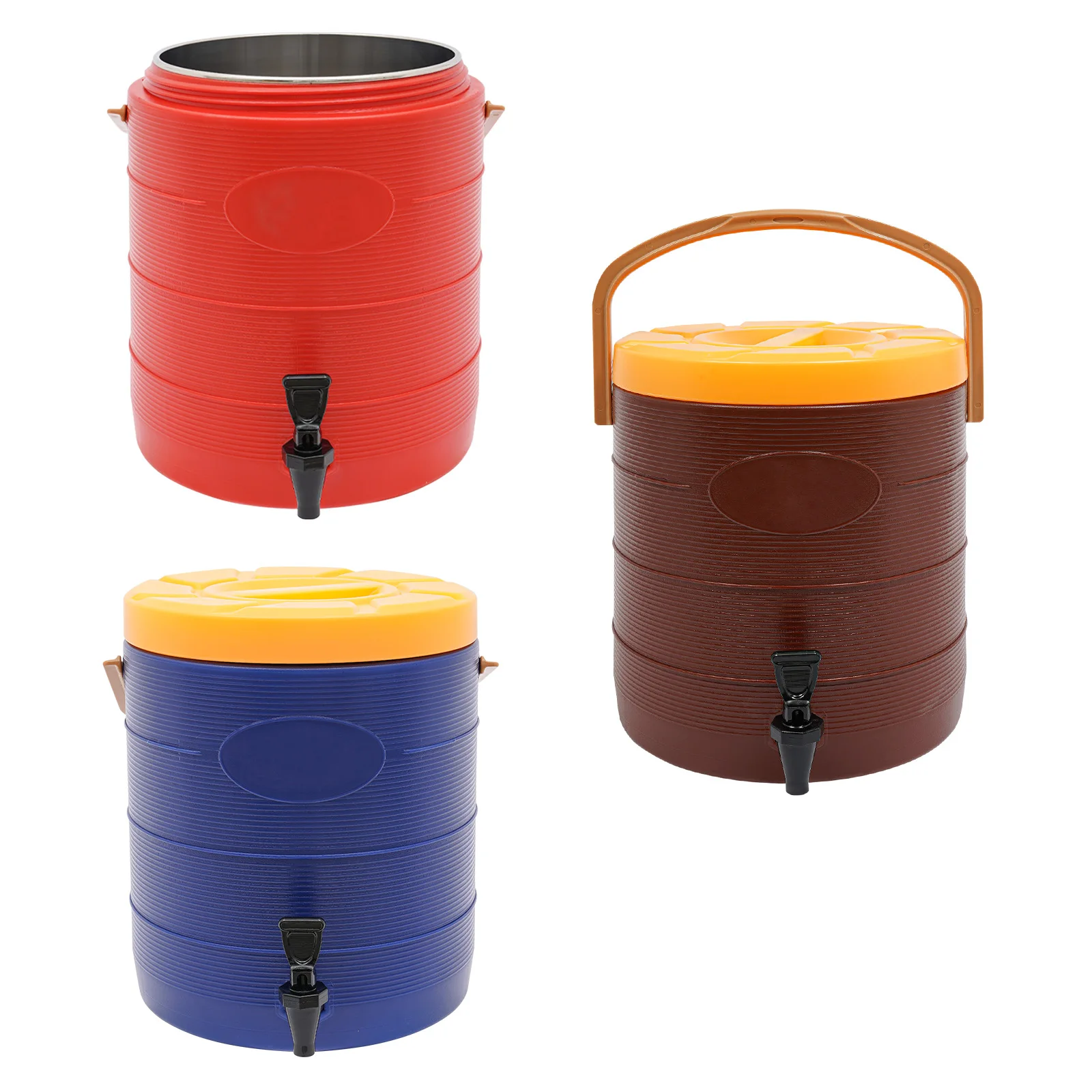 Cilindro dispensador de bebidas isolado 25l, balde de armazenamento de 3 camadas, servidor de bebidas oval de aço inoxidável com torneira para festa em casa