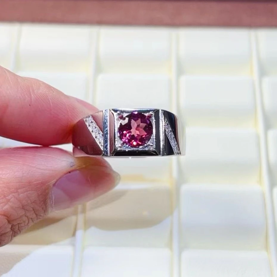 

Мужское кольцо из серебра 925 пробы, кольцо с натуральным пиропом и гранатом, 6 мм, 0,7 карата, серебряные украшения с натуральным гранатом для мужчин