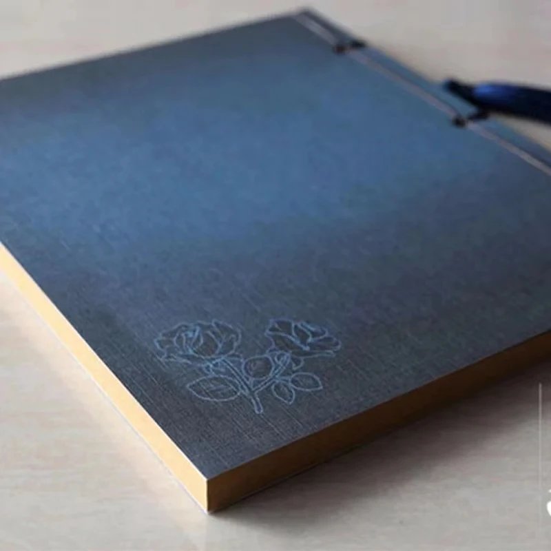 Chinese Style Blue Rose Diary Notebook Tassel Stationery Retro Flower Sketch Book Diary Blank Notebook