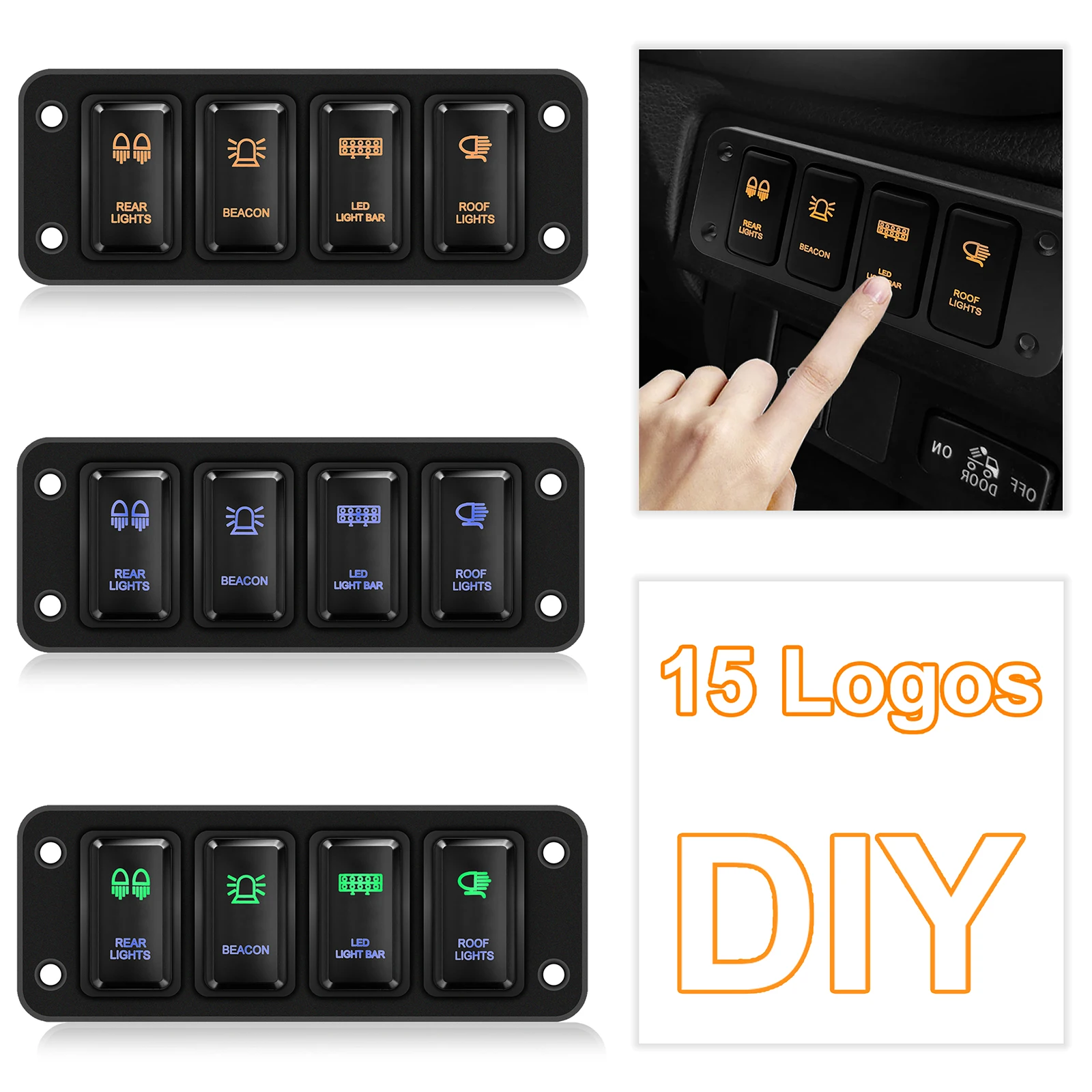 

12V 24V 4 Gang Push Switch Panel ON OFF Green Led Roof Lights Button Switch Panel for Toyota LandCruiser Prado Hilux FJ Car Boat