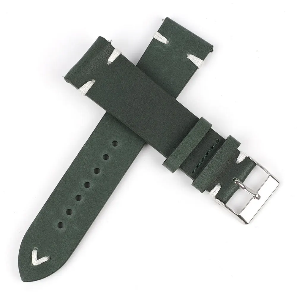 Onthelevel Handmade vintage watchband Genuine Leather Watch Strap Green Replacement Band Buckle 16 18 20 22 24 mm Quick releas