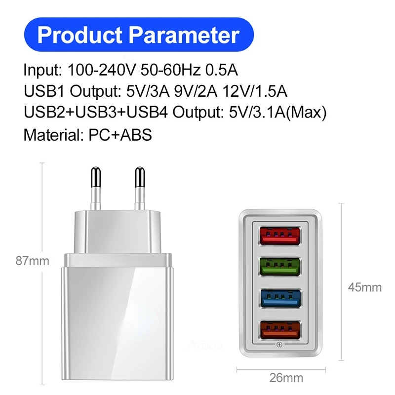 AC DC Universal Power 5V 3A Adapter Supply 4-Ports USB Charger Mobile phone AC/DC USB 5 V Power Adapter 220V To 5V EU Plug