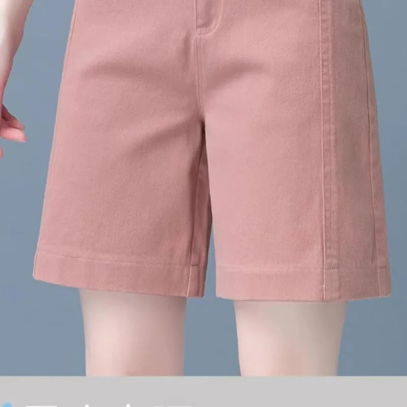 Frauen einfarbige Knopf taschen hohe Taille Viertel Shorts Sommer lose Freizeit arbeit tragen gerade Bein weites Bein Mittel hose