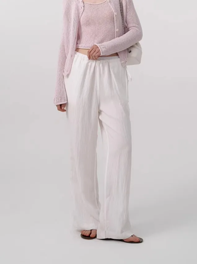 

Barnnt High Waist Dstring Casual Pants Straight Leg Women's White Loose Fit Commute Sle Simple Design Spring Coll...