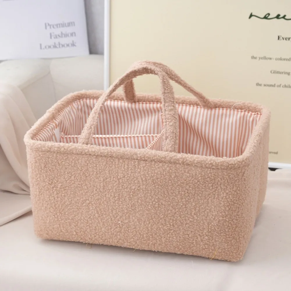 Portable Mommy Diaper Bag Plush Material Large Capacity Feeding Bottle Organizer Durable Multifunctional Storage Basket