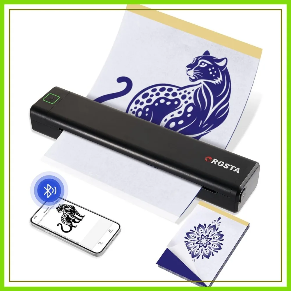 

Wireless Tattoo Stencil Printer with 10 Transfer Papers, Compatible with Phone/Tablet/PC for Artists & Beginners