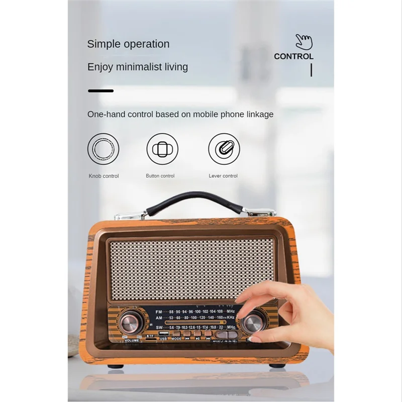 Portable Wooden Retro Radio Wireless Bluetooth Speakers HIFI Stereo AM/FM Radio Player USB TF AUX MP3,Mahogany Color