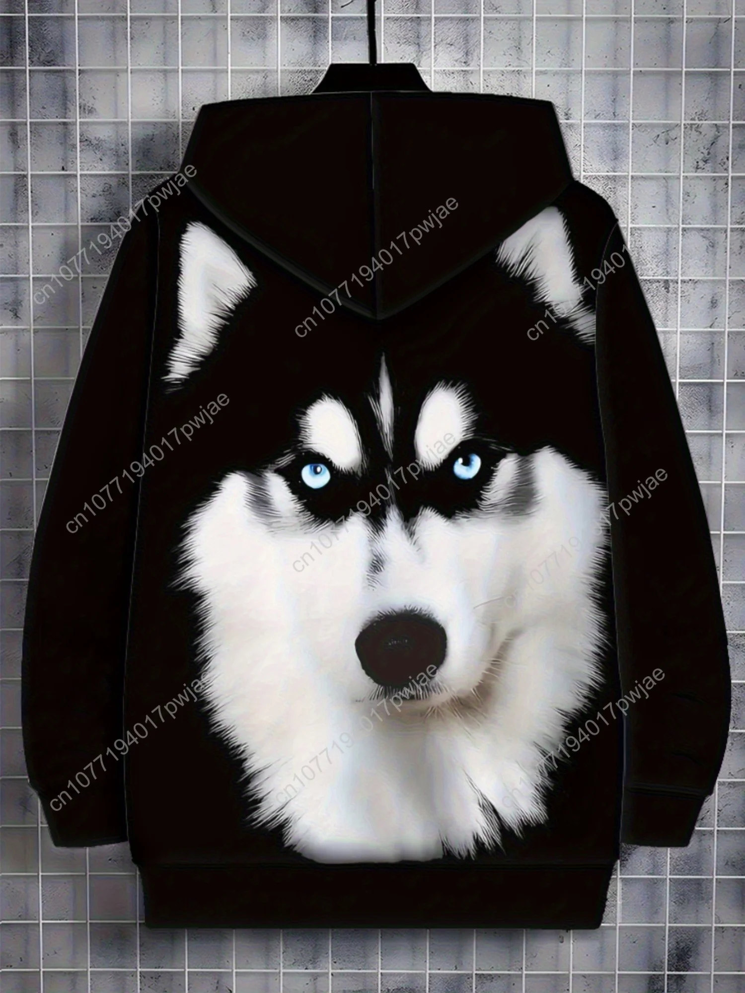 Sudadera con capucha con estampado de Husky 3D para hombre: acogedora sudadera de poliéster con mangas largas, diseño liviano y duradero para uso informal, al aire libre