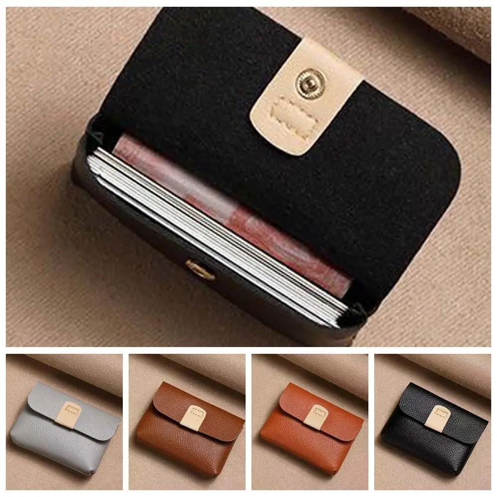 Solid Color Short Coin Purse Large Capacity Waterproof Small Leather Wallet Earphone Bag Storage Bag ID Credit Card Holder