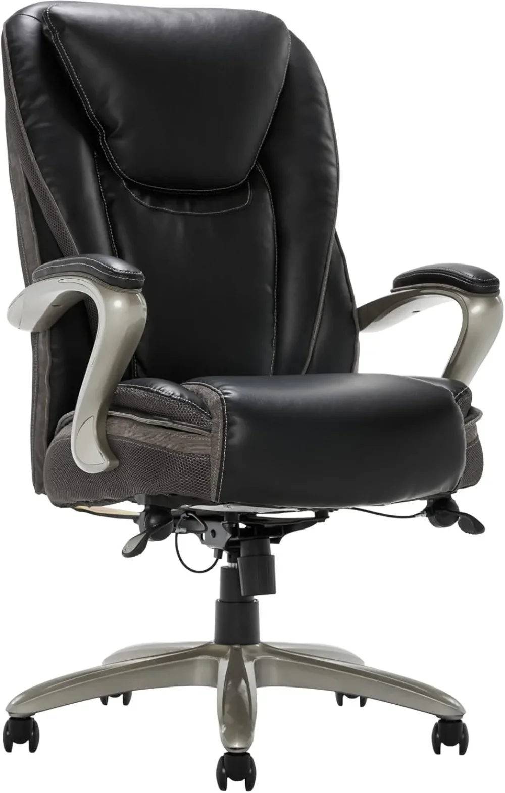 Hensley Big & Tall Ergonomic Bonded Leather High-Back Office Chair, Black/Silver