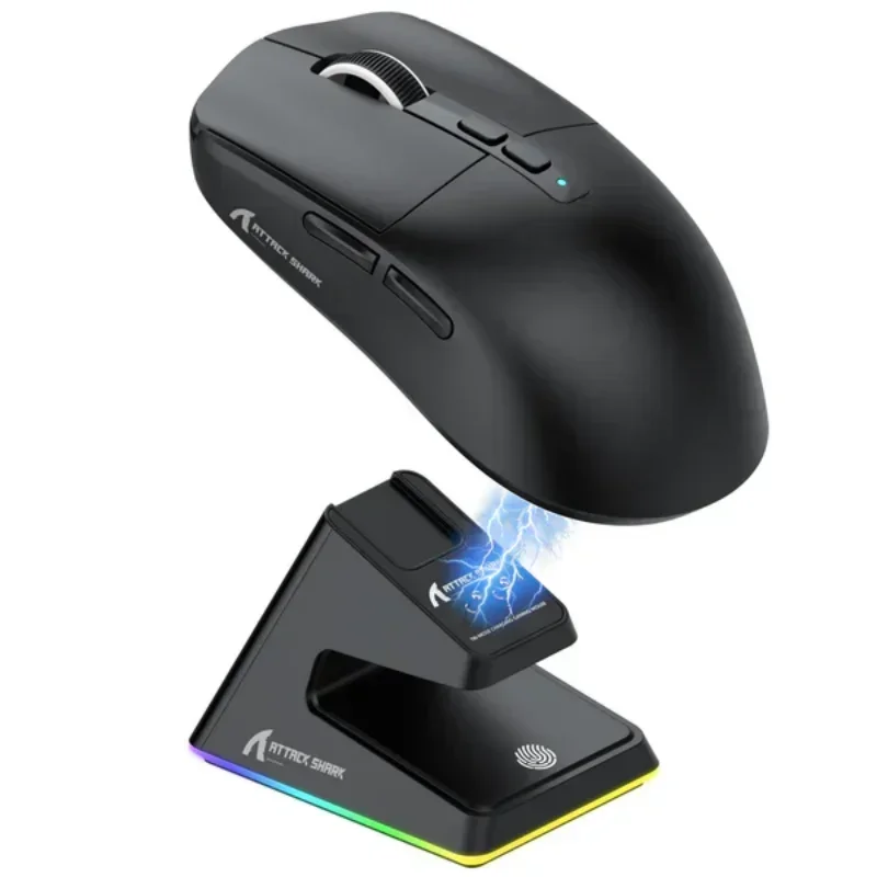 attack shark x6 bluetooth mouse pixel art paw3395 conexao de tres modos toque rgb base de carregamento magnetico macro gaming 01