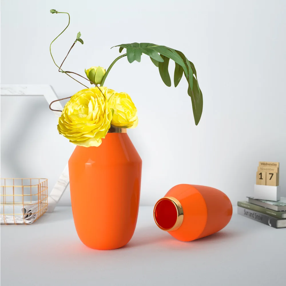 Simple Modern Orange Red Phnom Penh Ceramic Vase Crafts New Chinese Vase Flower Hotel Porch Home Furnishings