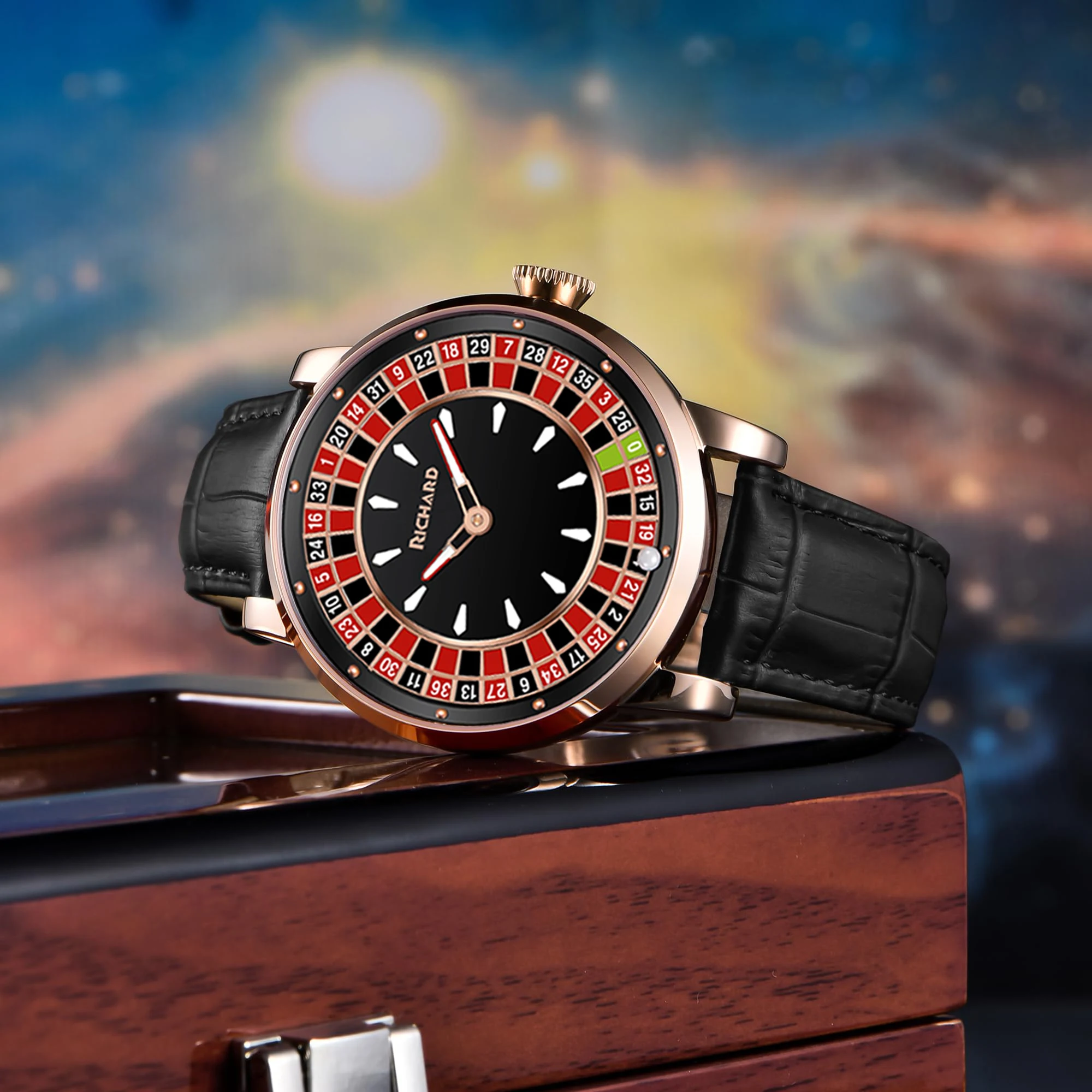 RiChat New Mechanical Watch NH35 Rotating Dial Las Vegas Roulette Desktop Theme Automatic Watch Men Diamond Luminous Hands