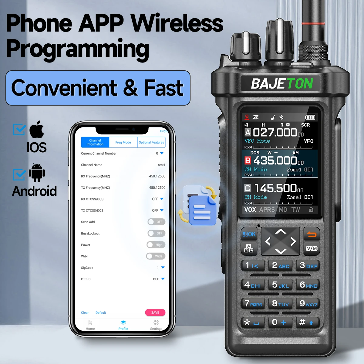BAJETON BJ-9000 Walkie Talkie AM/FM/CB/LSB/USB/CW Receptor com GPS APRS 10W Bluetooth Programação de telefone CB Ham Radio RT-950PRO
