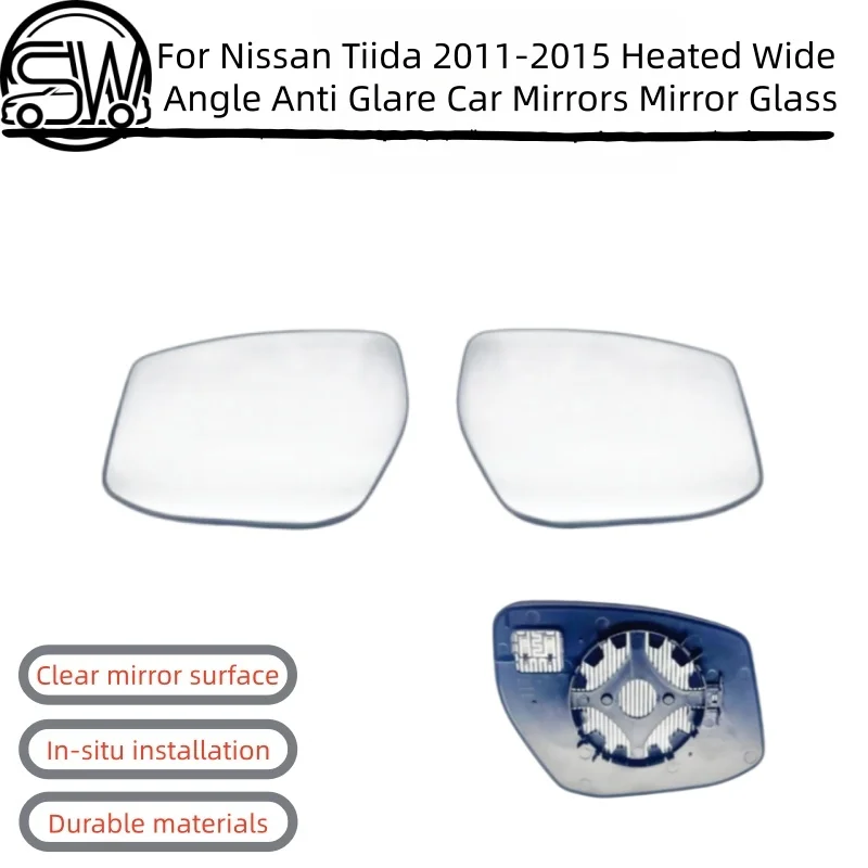For Nissan Tiida 2011-2015 1 Pair Heated Convex Anti-Glare Side Mirror Glass Replacement