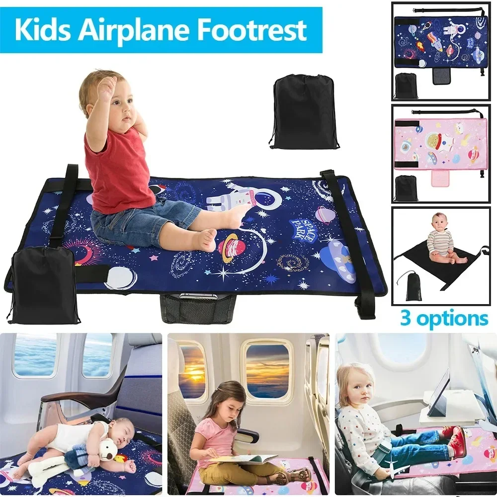 Kids Airplane Footrest Portable Travel Airplane Bed Colorful Breathable Airplane Foot Hammock Seat Extender with Storage Bag