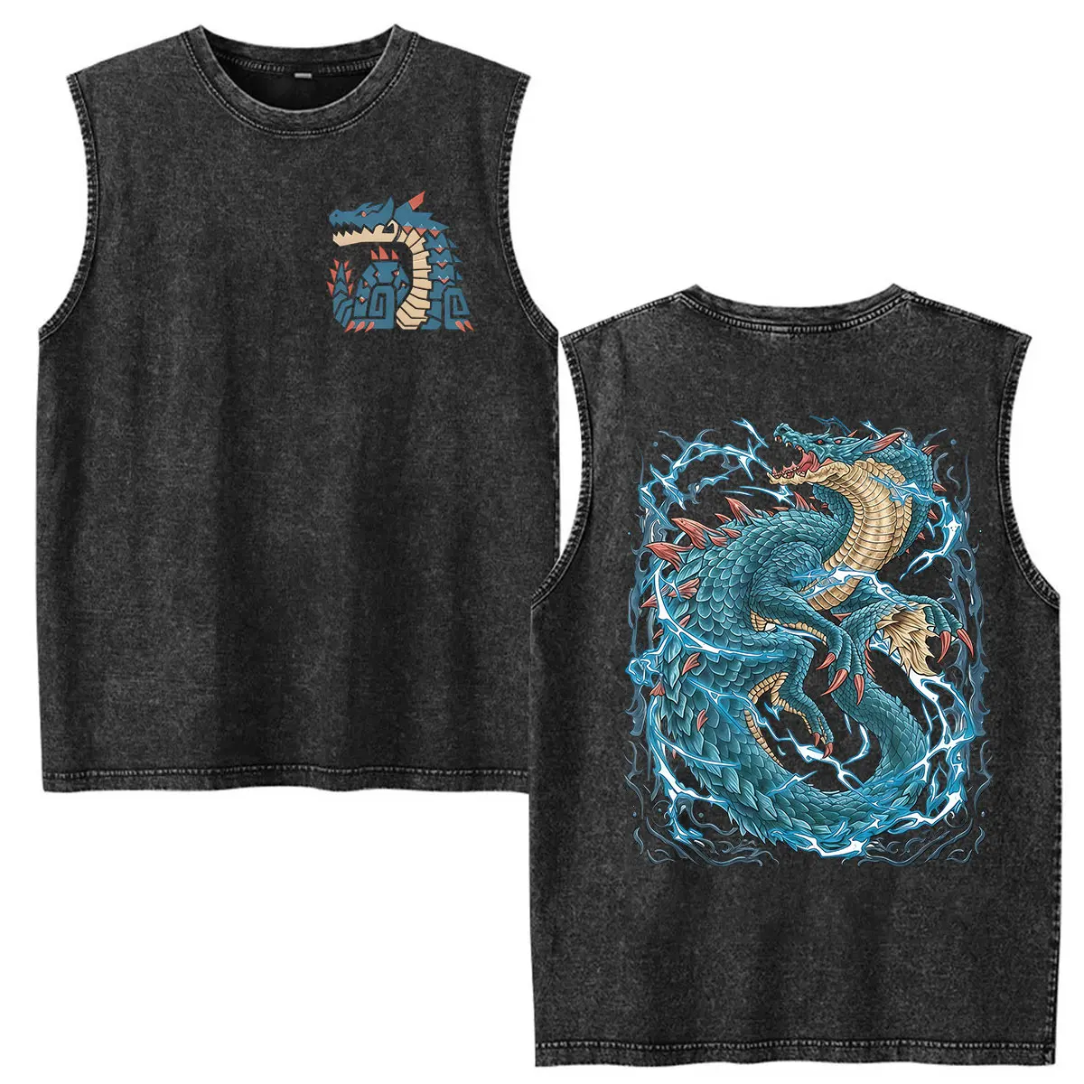 Gore Magala The Black Eclipse Vintage Washed Vest T-Shirts 2026 Game Monster Hunter Grafik T-Shirt Unisex Oversized Baumwoll-T-Shirts – Detail 7