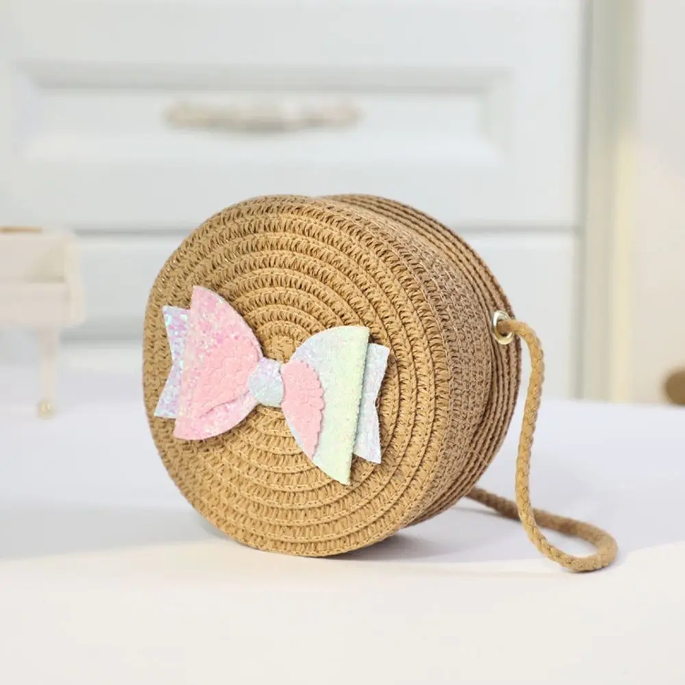 Casual Children's Straw Beach Bag Birthday Gifts Straw Cute Handbag Heart Pattern Crossbody Bag Kids