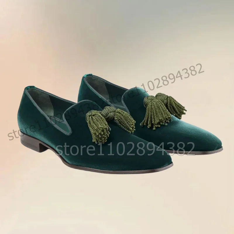

Green Corduroy Hemp Rope Tassels Men Loafers Fashion Slip On Men Shoes Luxurious Comfort Handmade Party Banquet Men Casual Shoes