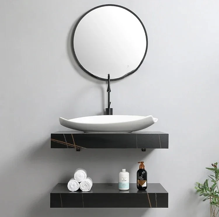 

Slate bathroom cabinet combination seamless splicing basin marble countertop plate balcony washbasin