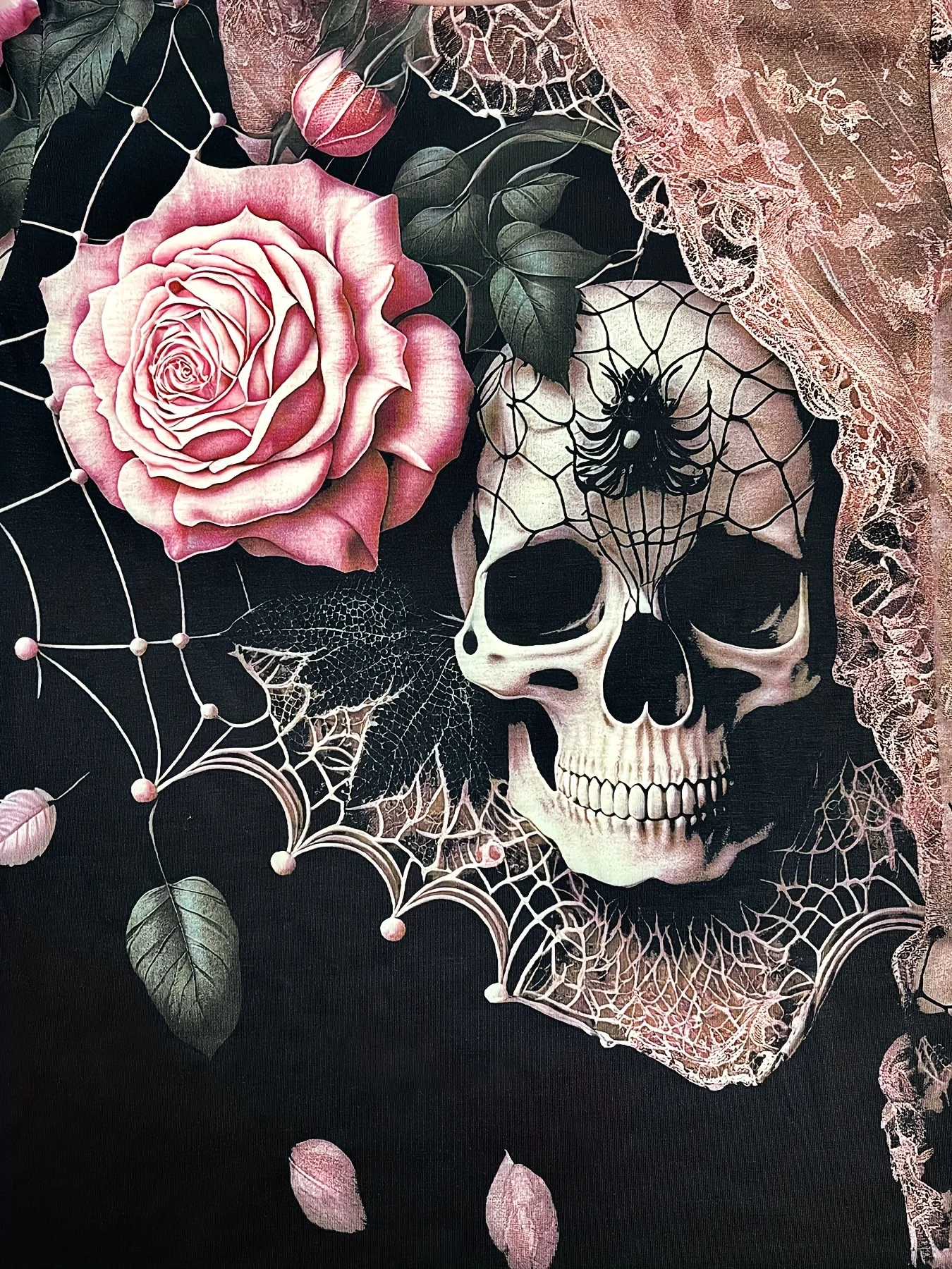 Taglie forti 1XL-5XL Maglietta da donna Teschio e fiore Modello 3D Stampato T-shirt casual a maniche corte Girocollo Top estivo