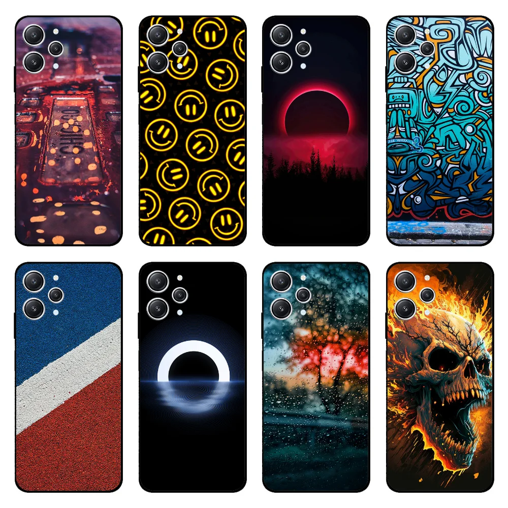 For Xiaomi Redmi 12 4G Case Redmi12 Cool Painted Silicone TPU Soft Cover for Xiaomi Redmi 12 Cases Black Protective Phone Shells