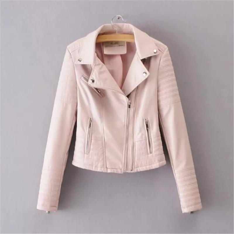 Giacca da motociclista in similpelle da donna di nuova moda da donna a maniche lunghe autunno e inverno da equitazione streetwear giacca rosa