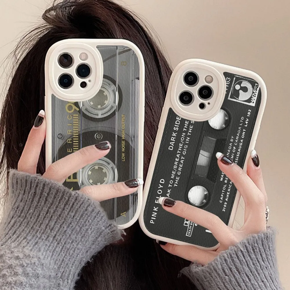 Coque de téléphone en cuir dur avec cassette, iPhone 16 15 14 13 12 Mini 11 14 Pro Max Xs X Xr 7 8 Plus Fundas