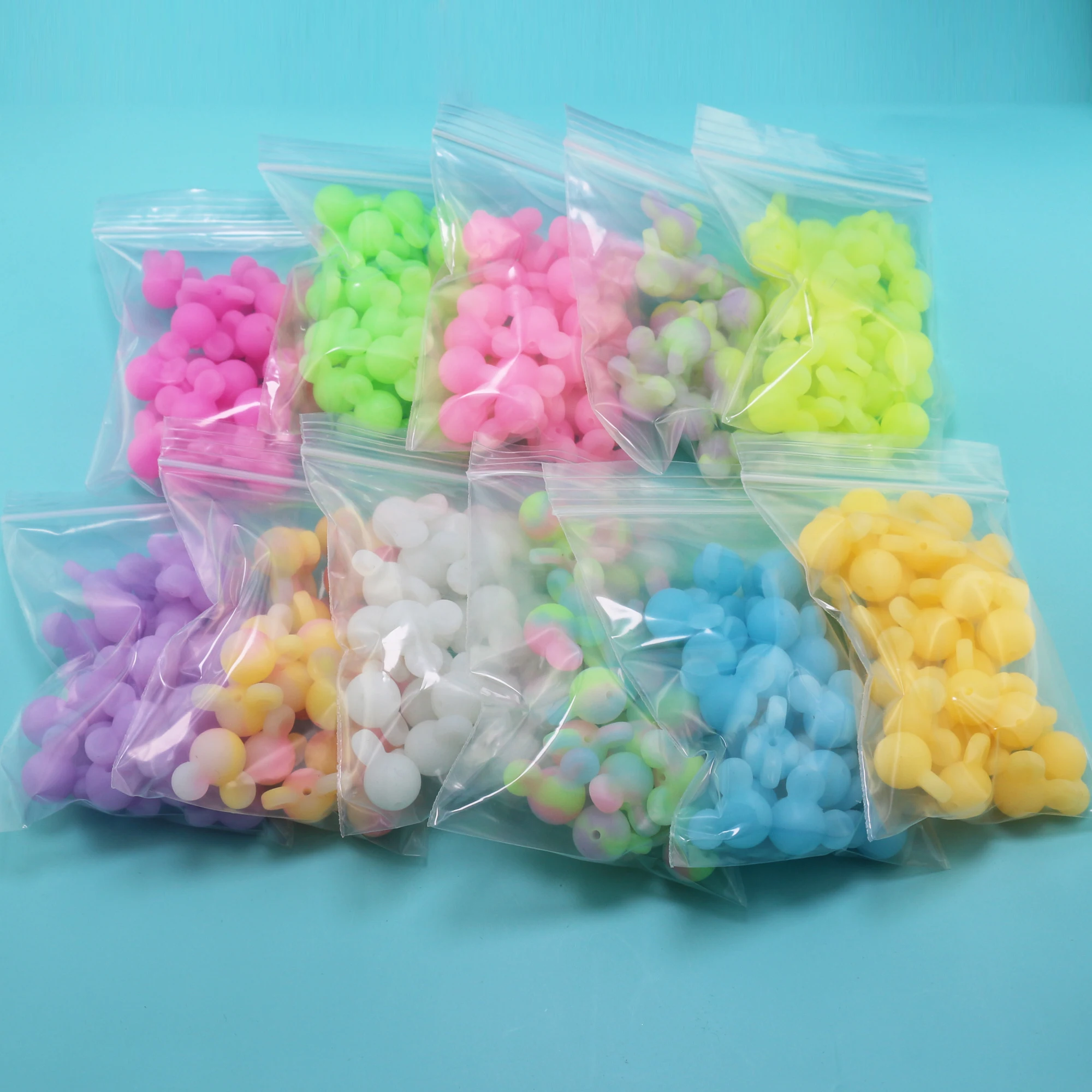 10Pcs Luminous Mouse Silicone Beads Glow In The Dark Fishing Loose Silicon Beads for Jewelry Marking DIY Necklace Bracelet