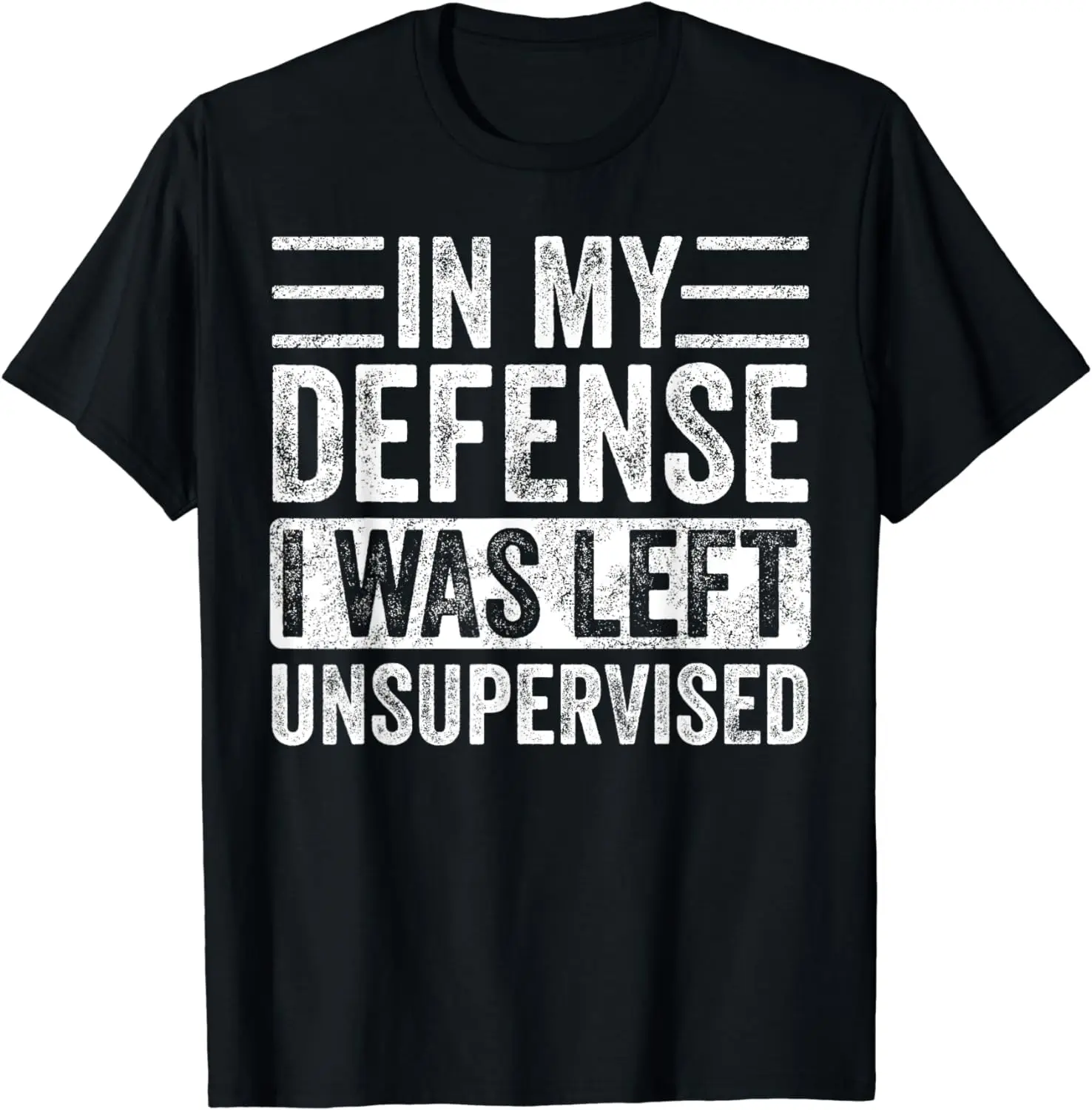 

In My Defense" Funny Retro Vintage Black T-Shirt | ClassFit, Crew Neck, Adult Unisex