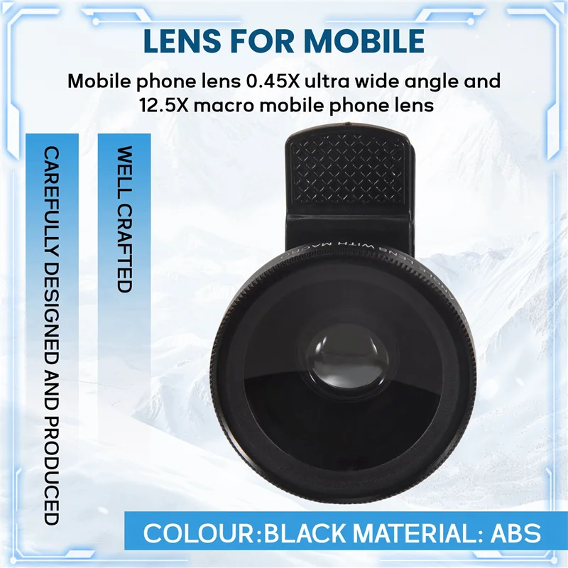 2 In 1 HD Phone Lens 0.45X Super Wide Angle &12.5X Macro Mobile Lens For Iphone 11 For Xiaomi For  For Huawei-N35R