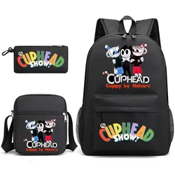 Popolare novità gioco Cuphead Show Print 3 pz/set borse da scuola per studenti zaino per Laptop zaino a tracolla inclinata astuccio per matite