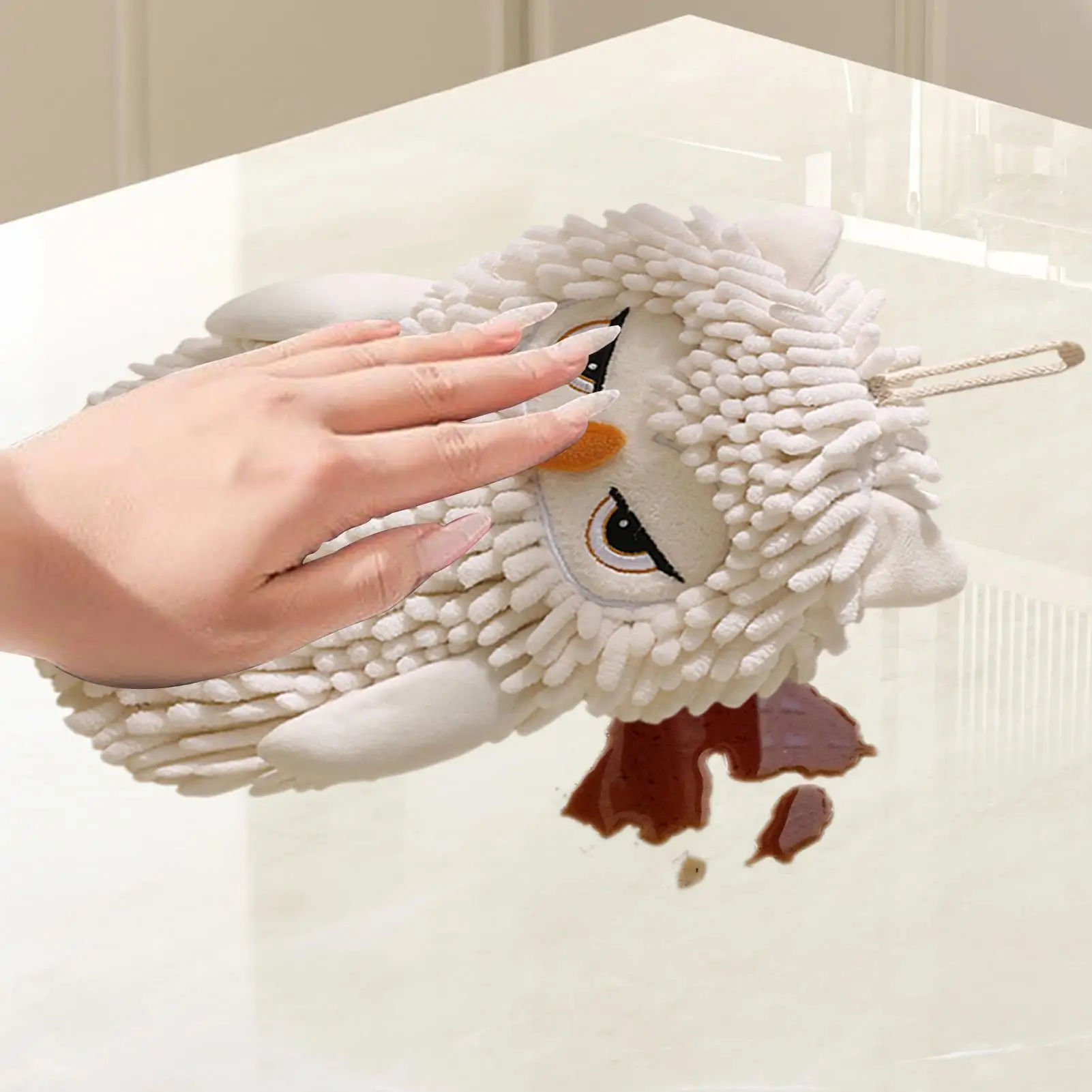 

Puff Ball Hand Towel Owl Design Decorative Washcloth Hangable Rag Quick Dry Hand Bath Towels For Hotel Home Kids Adults Family