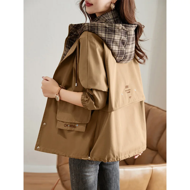 

Fall 2024 Women's Casual Faionable Outerwear Coat Large Size Windbreaker High-End Trendy Top Polyester Fiber Long Sve Zi...