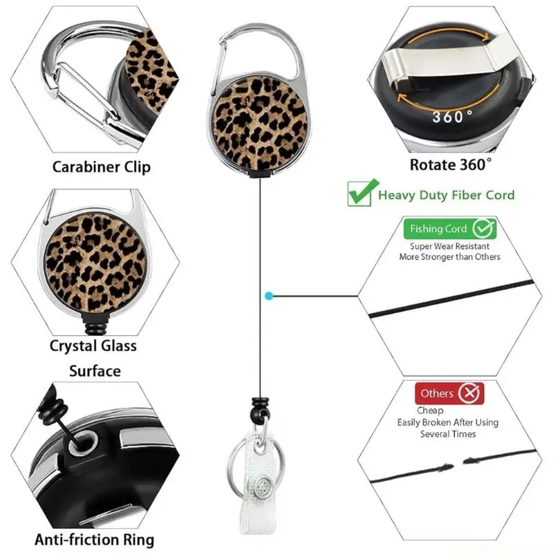 Leopards Pattern Card Protector With Removeble Lanyard Retractable Badge Holder with Neck Strap For Business Employee