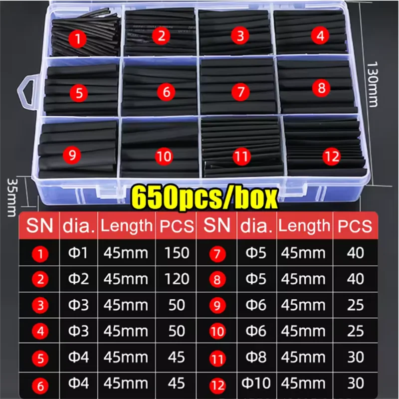 

Heat Shrink Tube Kit Thermoresistant Tubing Shrink Wire Wrapping Electrical Connection Cable Insulation Sleeves Protecter Black