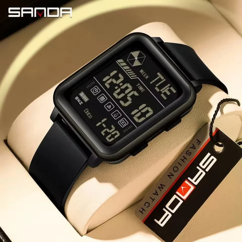 SANDA 6159 Stopwatch LED Jam Elektronik Pria Tahan Air Jam Tangan Digital Hadiah Jam Tangan Olahraga Tentara Militer Pria Merek Teratas Mewah