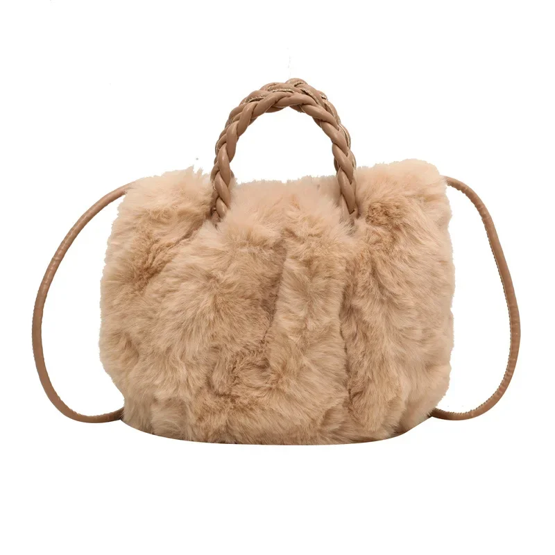 Simple Soft Plush Women\'s Shoulder Bags Sweet Luxury Fake Fur Ladies Crossbody Bag Fashion Solid Color Female Tote Handbag Purse